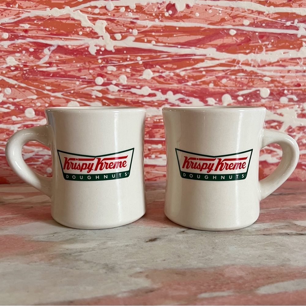 Pair of Krispy Kreme Doughnuts Mugs Heavy Restaurant Ware Cups Retro Vintage